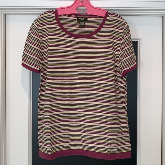 Eddie Bauer short sleeve multicolour striped knit shirt, size large - Picture 4 of 5